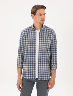 Рубашка Pierre Cardin Regular Fit синяя с длинным рукавом