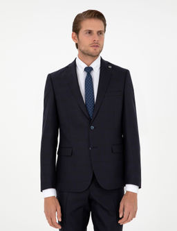 Lacivert Slim Fit Y_n Kar___ml_ Tak_m Elbise