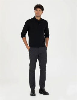 Siyah Regular Fit Polo Yaka Y_n Kar___ml_ Basic Triko Kazak