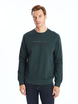 Bisiklet Yaka Bask?l? Erkek Kal?n Sweatshirt