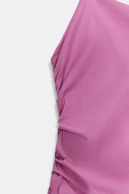 VESTIDO POPEL?N HALTER VOLANTES / Fucsia oscuro