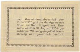 Банкнота 10 геллеров 1920 года Австрия  город Брунн-ам-Гебирге (Нотгельд)