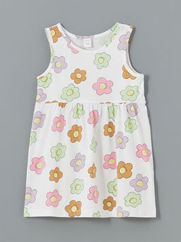 Bisiklet Yaka ?i?ekli K?z ?ocuk Elbise