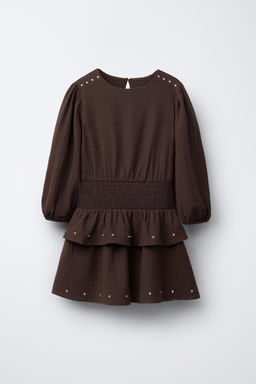 TEXTURED DRESS WITH RUFFLES AND STUDS