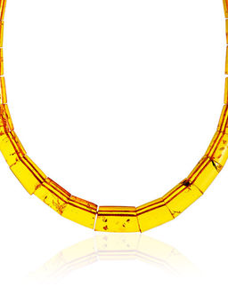 Колье из натурального янтаря Трубочки золотисто-лимонные