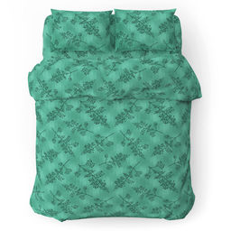 Постельное белье, комплект 2-х спальный Ботаника зеленый, 4 предмета: пододеяльник на кнопках 175х215см, евро-простыня 220х240см, 2 наволочки 70х70см с клапаном-запахом, поплин Комфорт 115г/м2, хлопок 100%, упаковка классическая ПВХ 32х41см, Д - Домашняя мода фото 2