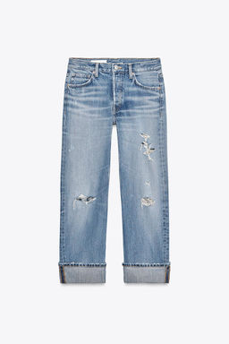 TRF RIPPED STRAIGHT-LEG MID-WAIST JEANS - Zara фото 6
