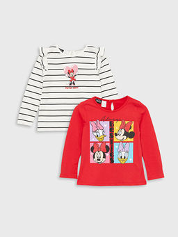 Bisiklet Yaka Uzun Kollu Mickey Mouse Bask?l? K?z Bebek Ti??rt 2Li