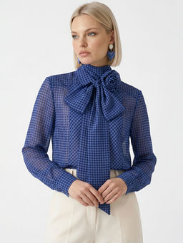 Блузка из органзы в клетку OD-984-1 фиолетовый с черным