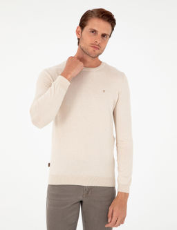 Bej Slim Fit Bisiklet Yaka Basic Triko Kazak - Pierre cardin фото 3