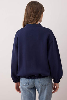 Lacivert Fermuarl? Oversize/Genis Kal?p Kal?n Ici Polarl? Orme Sweatshirt TWOAW25SW00122