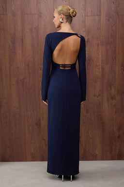 Ozel Koleksiyon Lacivert Vucuda Oturan S?rt Detayl? Maxi Abiye Mezuniyet Elbisesi TPRAW26AE00005 - Trendyolmilla фото 4