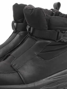04-WG037-3M BLACK Ботинки зимние женские (натуральная кожа, курточная ткань, 100% шерсть)