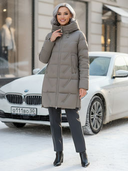 Куртка зимняя женская классическая с капюшоном серого цвета 7671Sr - Mtforce фото 28