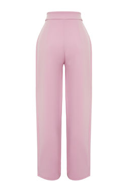 Pembe C?rt C?rt Kapamal? Yuksek Bel Pileli Wide Leg/Genis Kesim Orme Pantolon TWOAW24PL00177