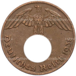 Монета 1 рейхспфенниг 1938 года J Германия
