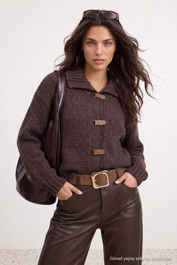 Kahverengi Devrik Yaka Kal_n Oversize Triko H_rka TWOAW27HI00044