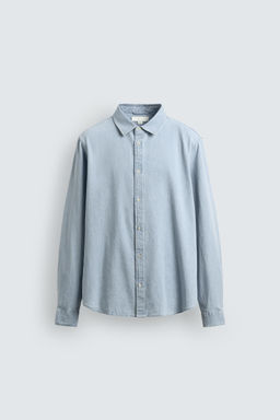 CAMISA DENIM LAVADA / Azul cielo - Zara фото 7