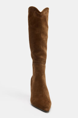 STITCHED SPLIT SUEDE HEELED BOOTS - Zara фото 5