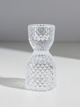 Подсвечник стекло на 1 свечу двусторон "Песочные часы" прозрачный d=2,5 см и 4 см 5х5х9,5 см 10973