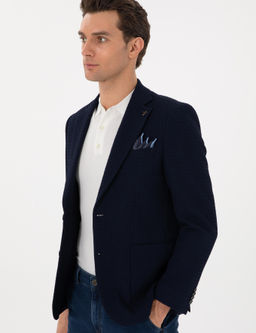 Lacivert Slim Fit Dokulu Y_n Kar___ml_ Ceket