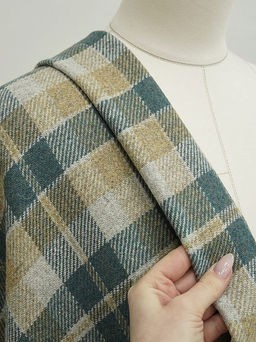 Шерсть пальтово-костюмная Твид Клетка цв.морская волна, ш.1.45м, шерсть-50%, п/э-50%, 390гр/м.кв - Купава фото 5