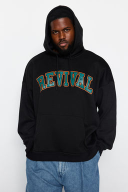 TRENDYOL MAN Kahverengi Unisex Buyuk Beden Oversize/Genis Kesim Bask?l? Ici Polar Pamuk Sweatshirt TMNAW24AO00021 - Trendyolmilla фото 2