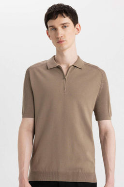 Slim Fit Dar Kesim K?sa Kollu Basic Duz Triko Polo Tisort - Defacto фото 3