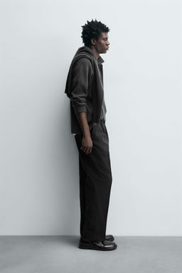LIMITED EDITION COTTON - WOOL TEXTURED TROUSERS - Zara фото 3