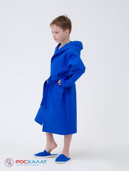 Детский вафельный халат с капюшоном синий В-07 (16)