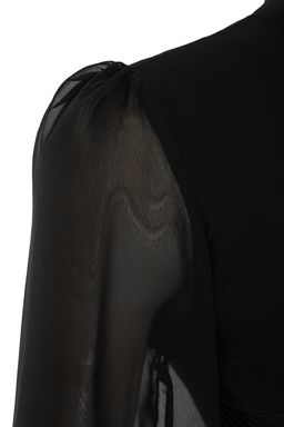 Siyah A Kesim Dik Yakal? Midi Astarl? Sifon Dokuma K?sl?k Elbise TWOAW20EL1313