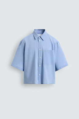 CAMISA CROPPED FIT CUADROS / Azul claro - Zara фото 7