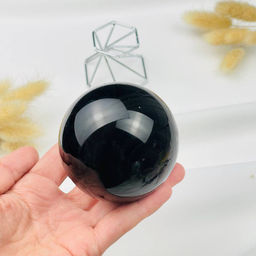 Шар декоративный резной из камня Обсидиан серебристый