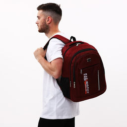 Рюкзак мужской на молнии, 2 отдела на молнии, 5 наружных карманов, цвет бордовый - Simaland фото 5