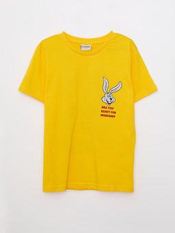 Bisiklet Yaka Bask?l? K?sa Kollu Pamuklu Erkek ?ocuk Ti??rt