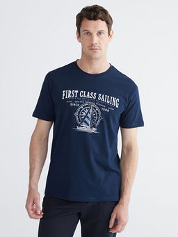 Bisiklet Yaka Bask?l? Penye Erkek Ti??rt