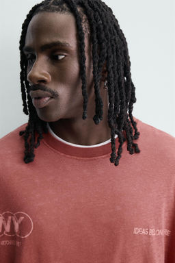 CAMISETA RELAXED FIT ALGOD?N - LINO TEXTOS / Rojo - Zara фото 5