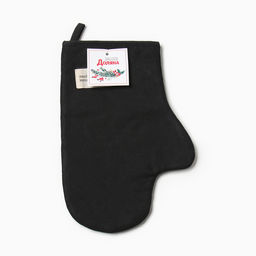 Варежка-прихватка Доляна Душевная кухня цв.черный 20х28см, рогожка, 100% х/л  фото 4