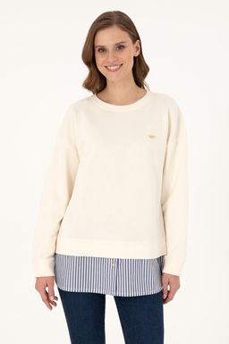 Kad_n Krem G_mlek Detayl_ Bisiklet Yaka Sweatshirt