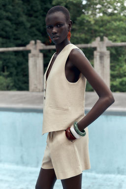 HIGH-WAIST LINEN BLEND BERMUDA SHORTS - Zara фото 4