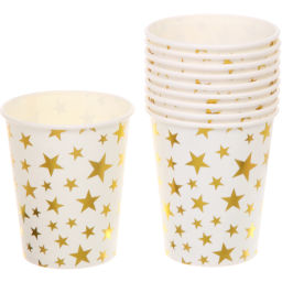 Цена за 6 шт. Стакан бумажный 0,2л в наборе 10 шт "Звездное синяие", золото