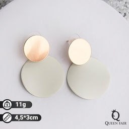 Серьги металл Леди два круга, цвет молочный в золоте