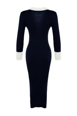 Lacivert Midi Triko Renk Bloklu Elbise TWOAW23EL00024