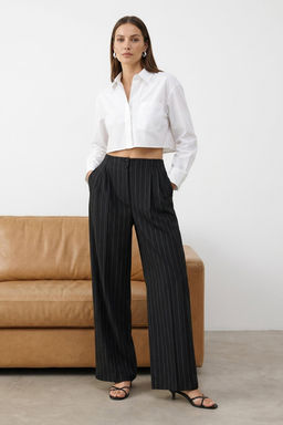 Siyah Cizgili Wide Leg/Genis Paca Kumas Pantolon TWOAW26PL00102 - Trendyolmilla фото 5