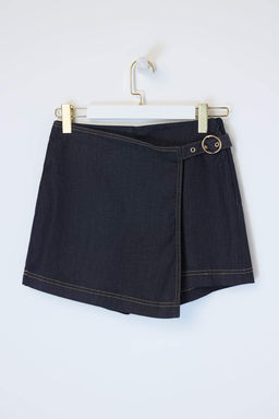 Koyu Mavi Aksesuar Detayl? Ekstra Esnek Denim Sort Etek TWOSS26SR00003 - Trendyolmilla фото 5