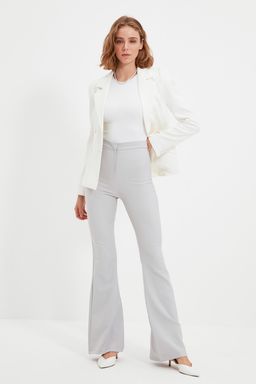Gri Ispanyol Paca Flare Bootcut Dokuma Kumas Pantolon TOFAW19BB0581