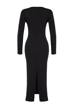 TRENDYOLMILLA Siyah Vucuda Oturan V Yaka Dokuma Elbise TPRAW25EL00164  фото 8