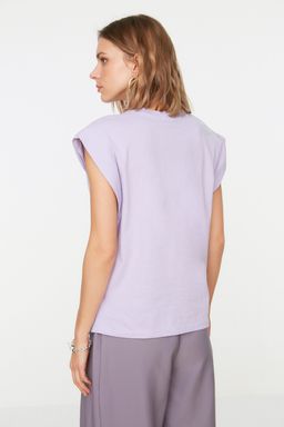 Lila %100 Pamuk Vatka Gorunumlu Basic Bisiklet Yaka Orme T-Shirt TWOSS20TS0021