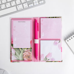 Подарочный набор, блок бумаг для записей, стикеры, ручка 8 Марта