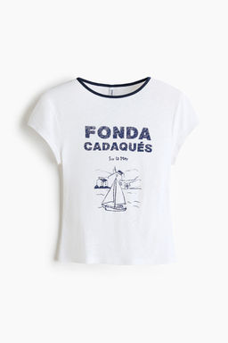 Camiseta en mezcla de lino con motivo estampado